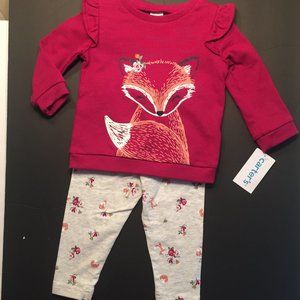 Girls Leggings Set Size 12M Cranberry Top with Print Leggings CARTER's NEW